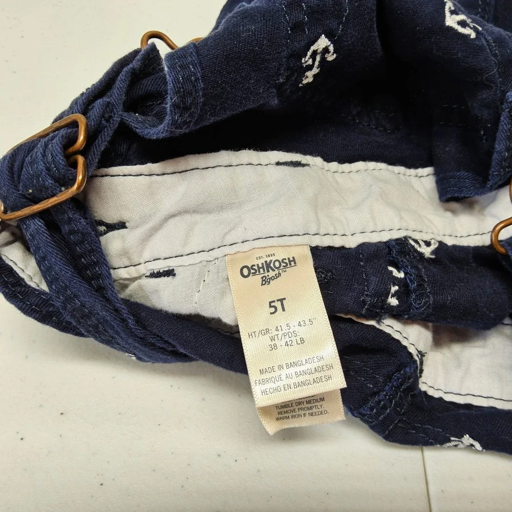 OshKosh B'gosh Anchor Overall Skirt Kids 5T Navy Blue‎ Nautical Embroidered Bib